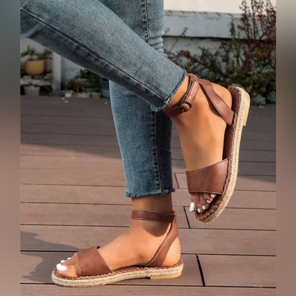 Brown Espadrille Flat Sandals